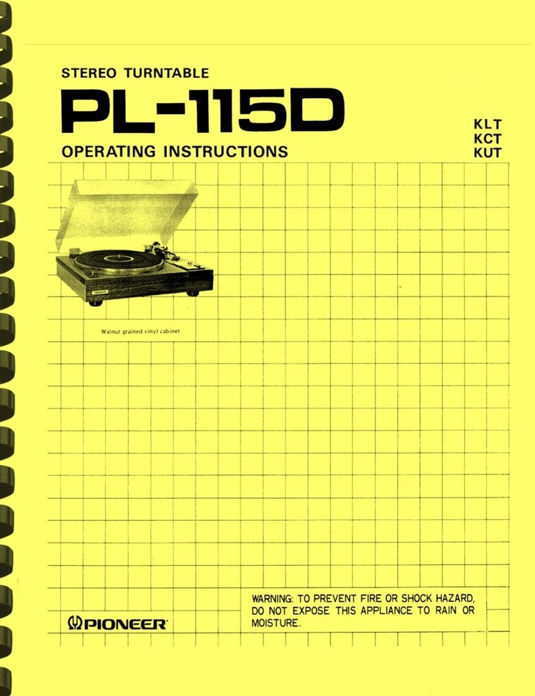 Pioneer PL-115D PL 115D Turntable OWNER&rsquo;S MANUAL and SERVICE MANUAL
