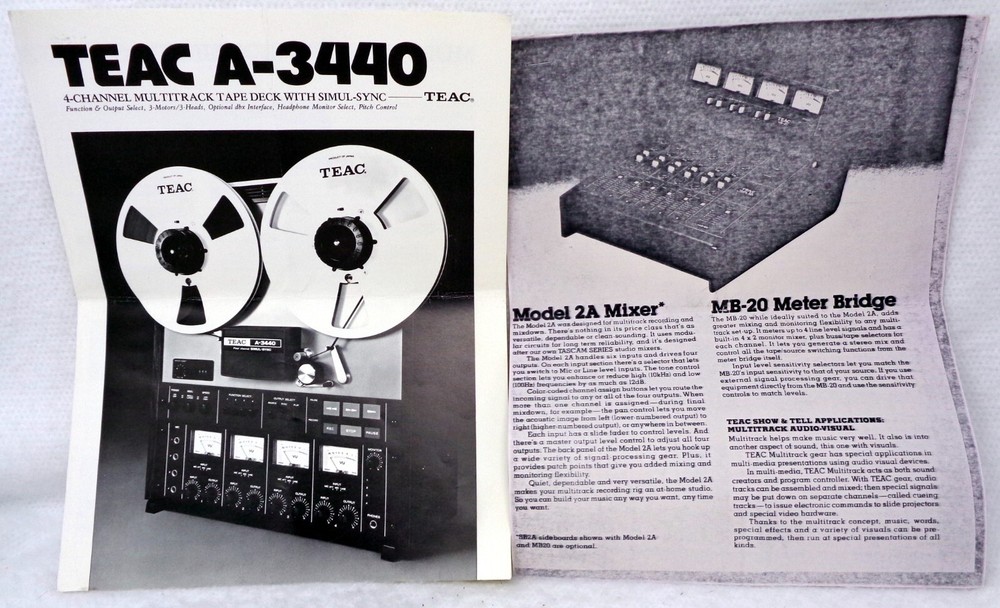 TEAC A-3440 4-Channel Multitrack Tape Deck Manual + Magazine Article 1980 (USA)