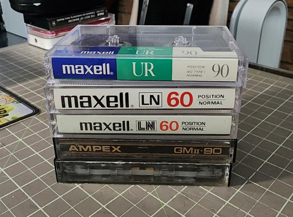 5 LOT🎧Blank CASSETTE TAPE⚡Maxell 2x LN60, 1x UR90, AMPEX GMII90, LN30⭐Pre-Owned