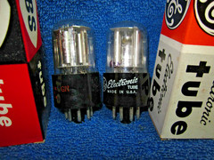 1961 NOS Matched Pair GE 6SL7GT Silver Round Plate Tubes Tested! 6SL7
