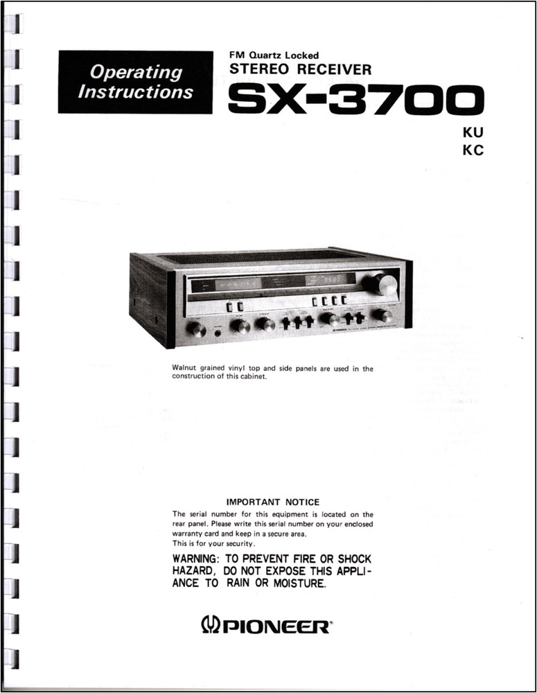 Pioneer SX-3700 Stereo Receiver Owners Manual
