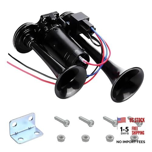 12V Car Air Horn, 120DB Dual Trumpets Super Loud Train Electric Horns Black
