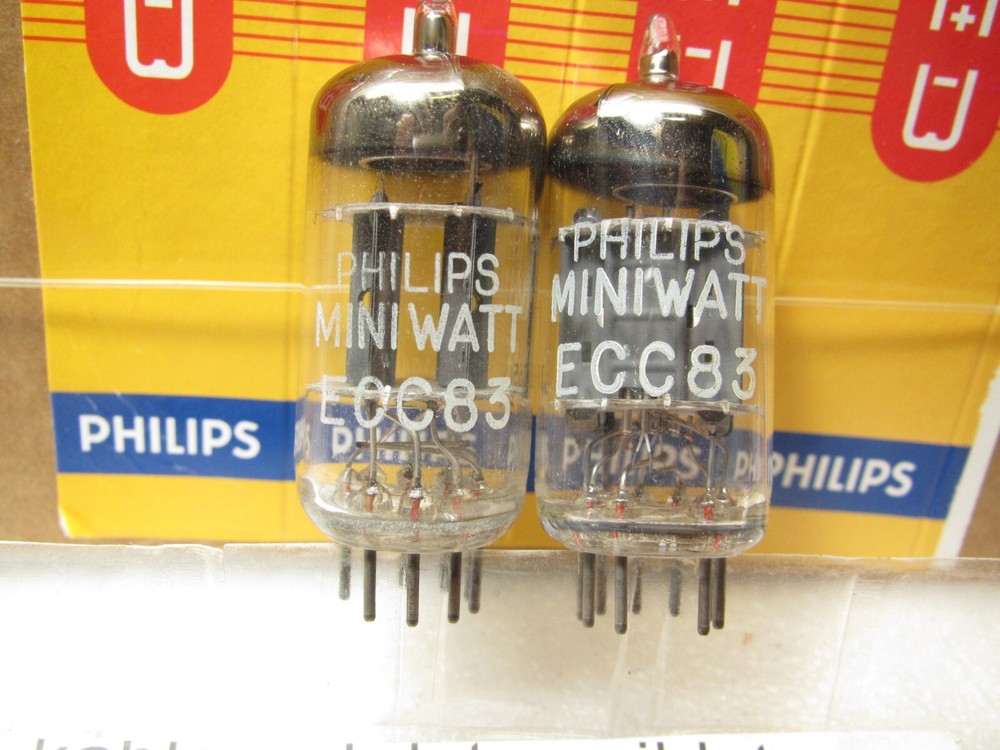 12AX7 ECC83 PHILIPS MINIWATT / AMPEREX PLATINUM MATCHED PAIR TV7 TESTED