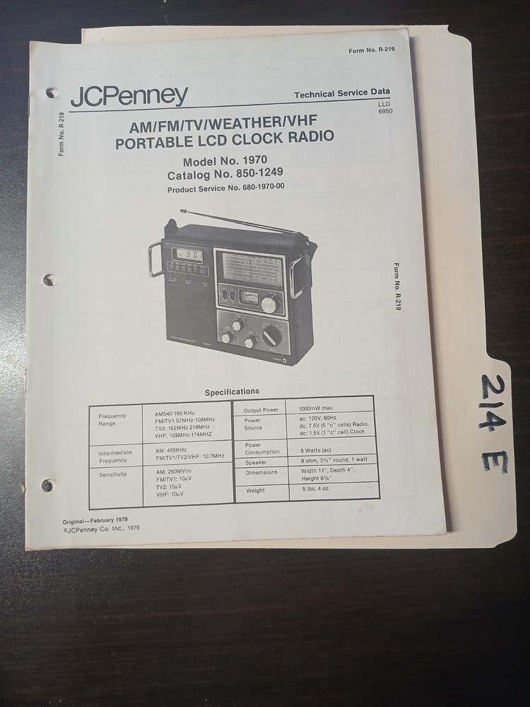 JC Penney 1970 Service Manual Original Repair Book AM FM TV Weather Clock Radio
